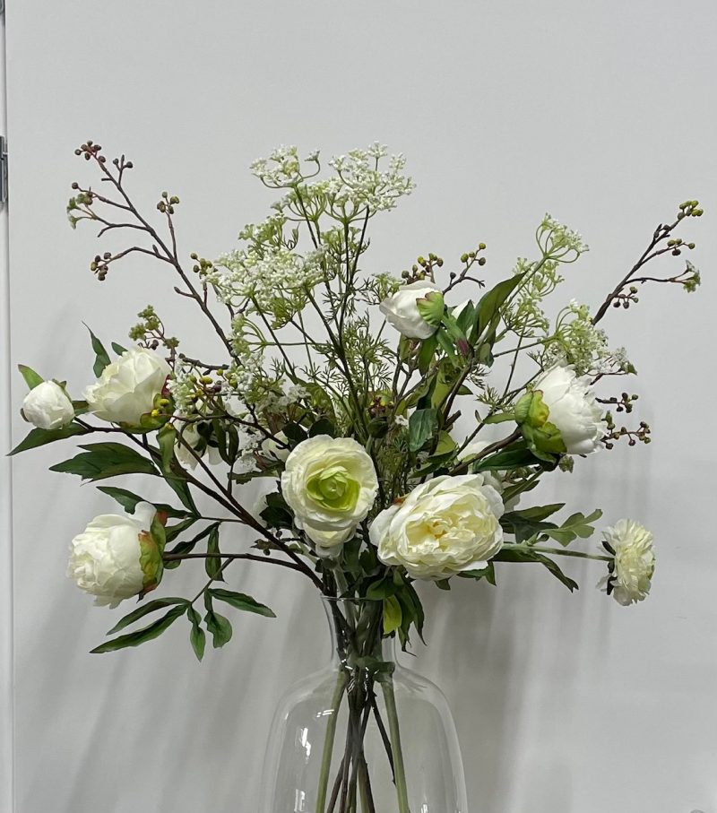 Witte pioenroos kunstbloemen boeket