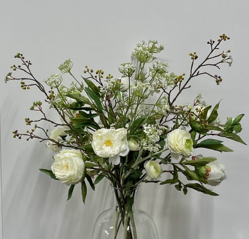 Witte pioenroos kunstbloemen boeket